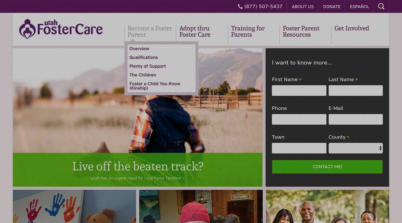 A screen shot of the home page of utahfostercare.org